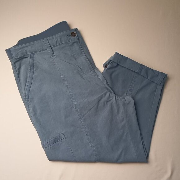 Chico's Cargo Pants Size 12 Roll Tab Hem Crop Comfort Waist Blue Grey Color - Picture 1 of 9